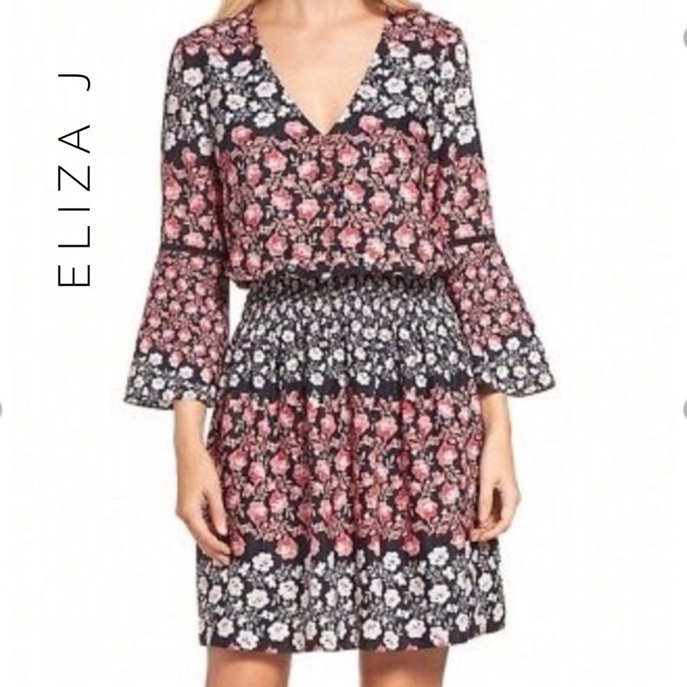 {Eliza J} Floral dress with bell sleeves